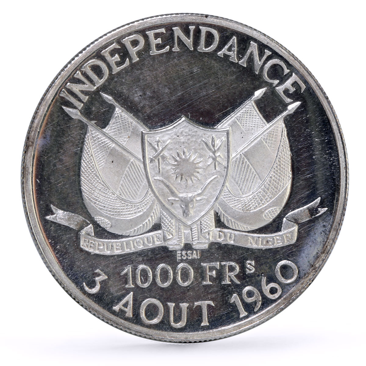 Niger 1000 francs President Hamani Independence TRIAL ESSAI silver