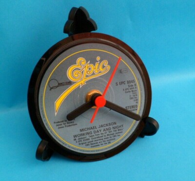 MICHAEL JACKSON CLOCK Side Table Desk Top Upcycled Vinyl Record Hit Singles 4''