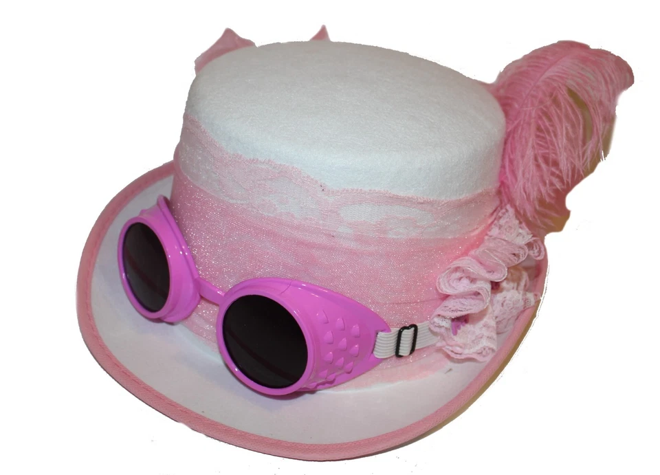 De lujo Terciopelo 4.25" Alto Steampunk Tamaño Completo Top Sombrero Desmontable Gafas y Plumas Foto 4 de 4