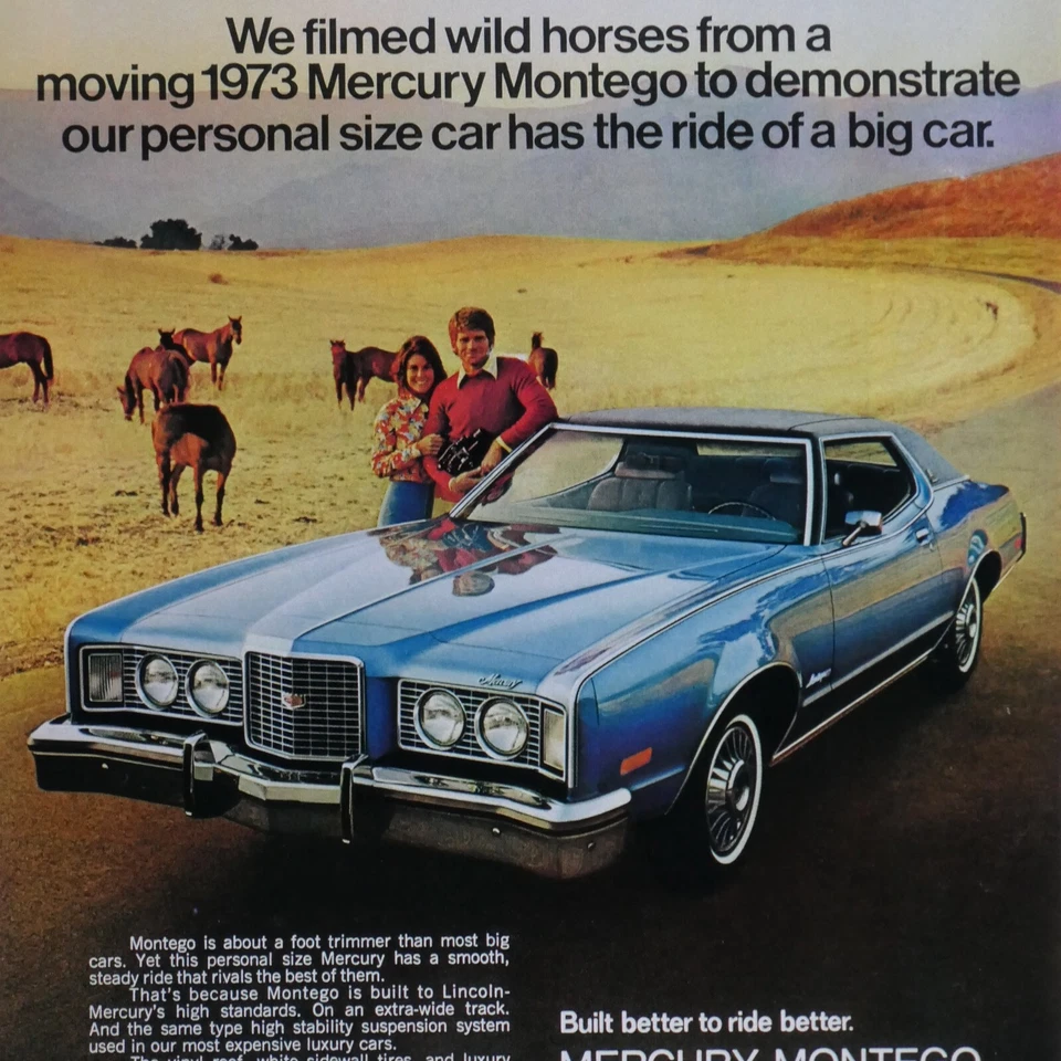 1973 Mercury Montego Vintage Cavalos Selvagens Impressão Original Anúncio 8,5 X 11" - Imagem 3 de 4