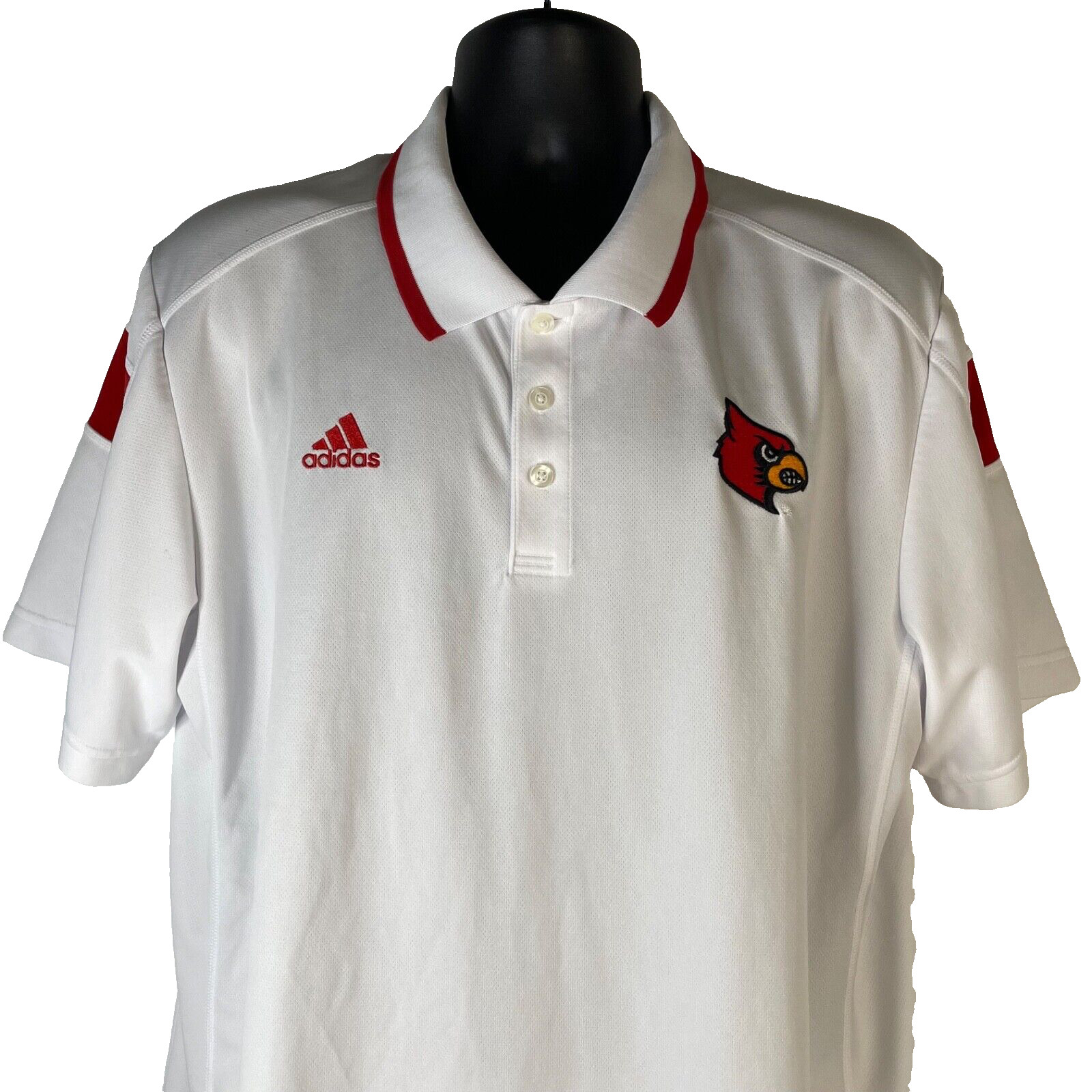 Adidas  Louisville Cardinals Climate White Red Polo Shirt Men's Size XL SS LOGO thumbnail 2