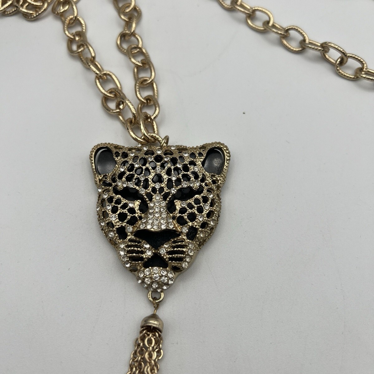 〈値下げ〉【luijewelry】plum chain necklace 38 Pendant Rhinestone Chain Necklace Jaguar Puma Leopard Black