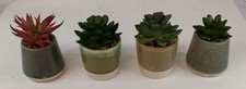 4 Artificial Succulent Plants Realistic with Ceramic Pots 4" Tall NEW open box