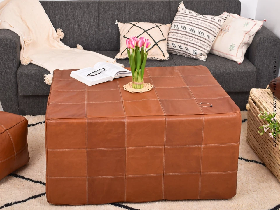 Unstuffed  square Ottoman Pouffe Moroccan , handmade footstool, Leather pouf - Image 4 of 4