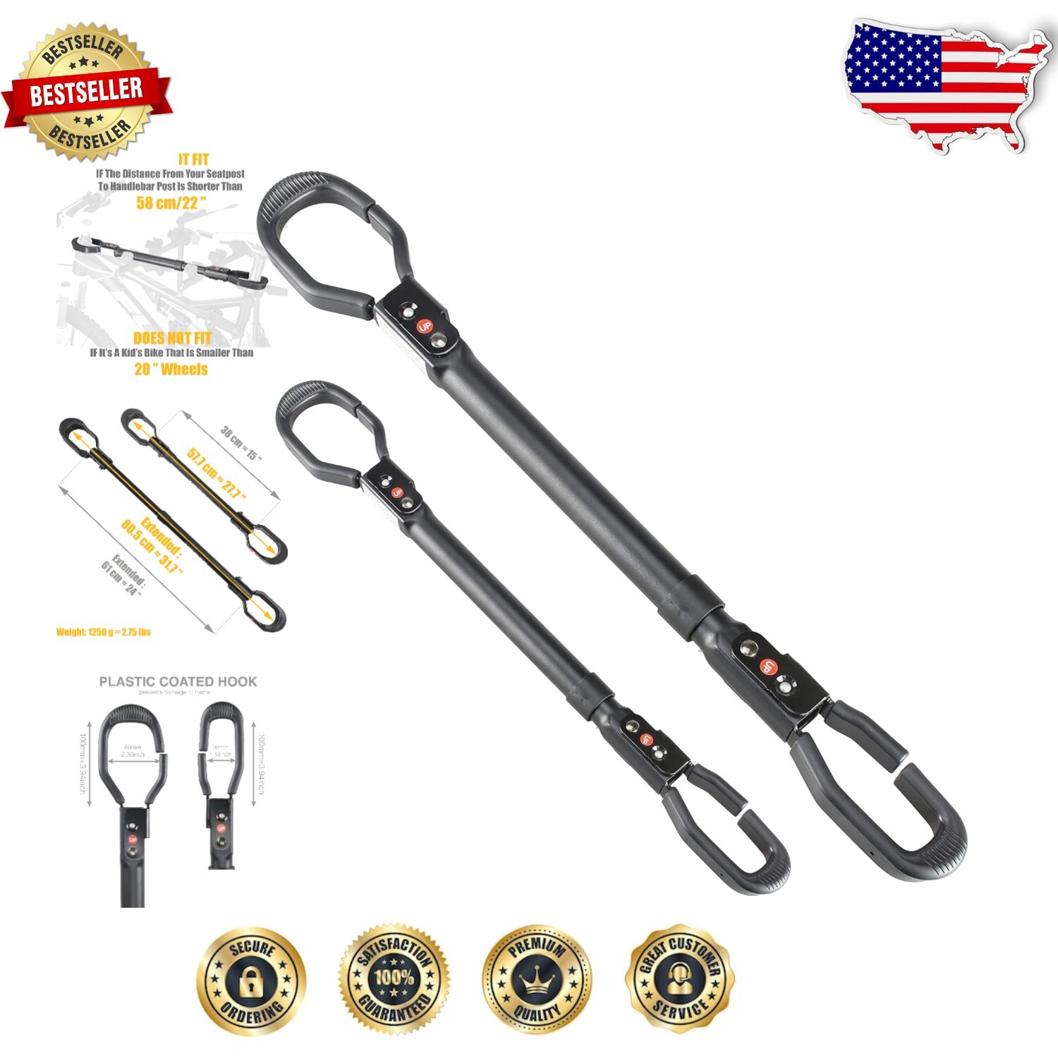 Adjustable Bike Top Tube Cross-Bar Frame Adapter for Easy Car Rack Transport