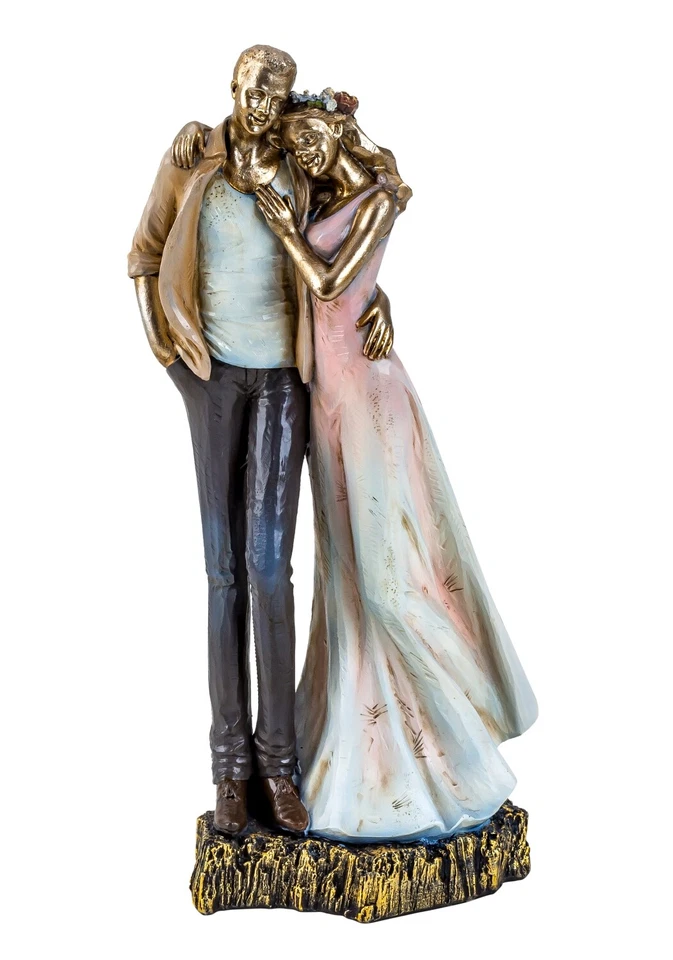 Moderne Skulptur Deko Figur Liebespaar auf Sockel mehrfarbig Höhe 27 cm - Bild 1 von 4