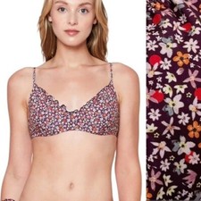 NWT Sanctuary Underwire Purple Garden Shirred Ruffle Bikini Top Size M ret 65