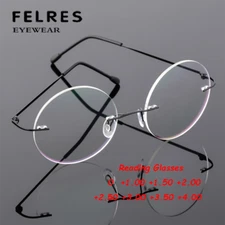 Retro Rimless Metal Alloy Reading Glasses For Men Women Classic Round Glasses