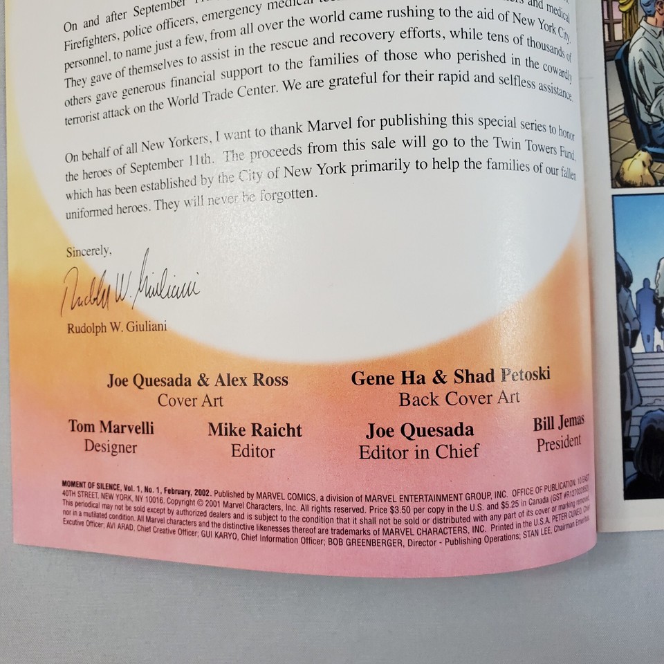 A Moment of Silence #01 Feb 2002 Marvel Comics 9-11 WTC Attacks Alex ...