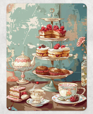 Kuchen Scones Nachmittag Tee Metall Poster Wandschild Mann Höhle Schuppen Bar Zuhause Küche