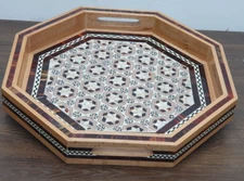 hand made Wooden Beverage tray inlaid with mother-of-pearl  10.9'' x  10.9''