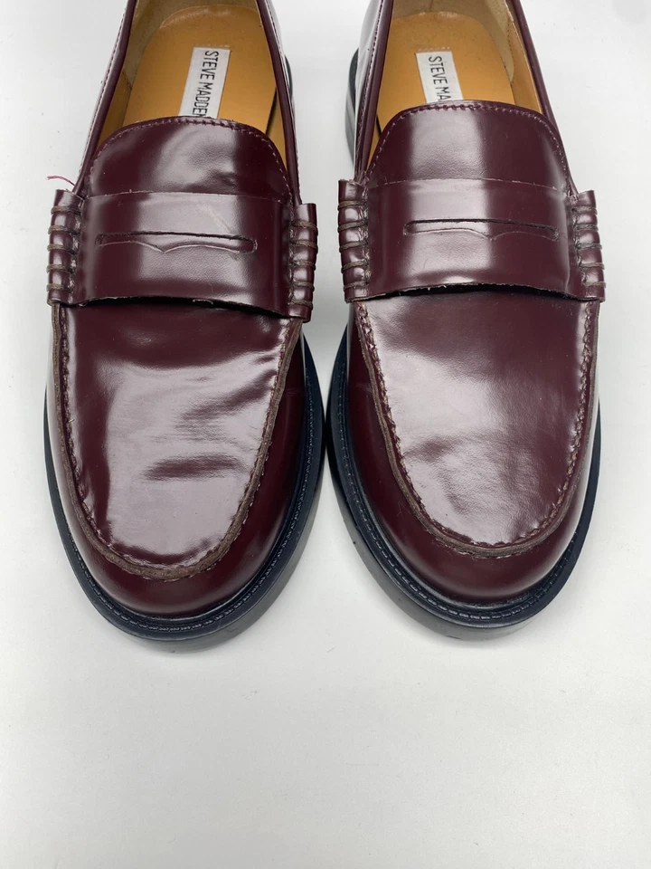 Mocasín Steve Madden Mujer Madison Caja Borgoña Cuero Talla 9.5 Foto 3 de 4