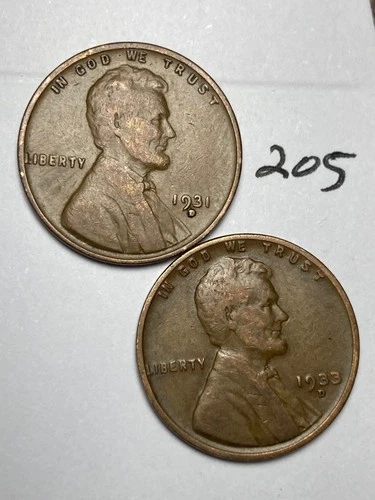 1931-D & 1933-D LINCOLN WHEAT CENT SET, 2 coins, low mintage dates "fine" #205