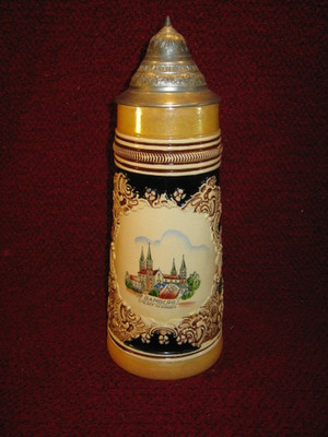 Vintage German Beer Stein with Lid and Relief Design ''Bamberg der Kaiserdom''