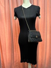 CHANEL Summer Knit Dress 38 Black Stretch Sleeveless Round Neck M SR1924