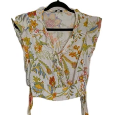 Rachel Zoe Floral Linen Blend Crop Top Medium Tie Waist Boho Lace Trim