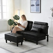 Convertible Futon Sofa Bed Futon Sofa with Ottoman 2 Throw Pillows Side Pocket