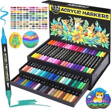 132 Colors Acrylic Paint Markers Pens Set,66 Pack Brush Acrylic Paint Markers Fo