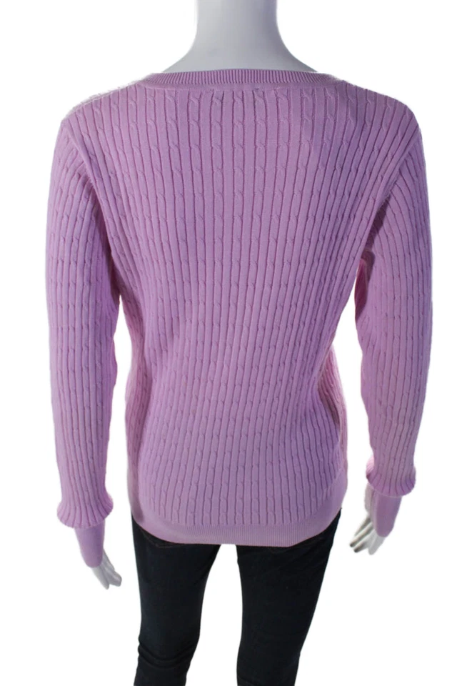 Suéter de punto ajustado bordado cuello en V largo rosa talla pequeña Golfino para mujer Foto 3 de 4