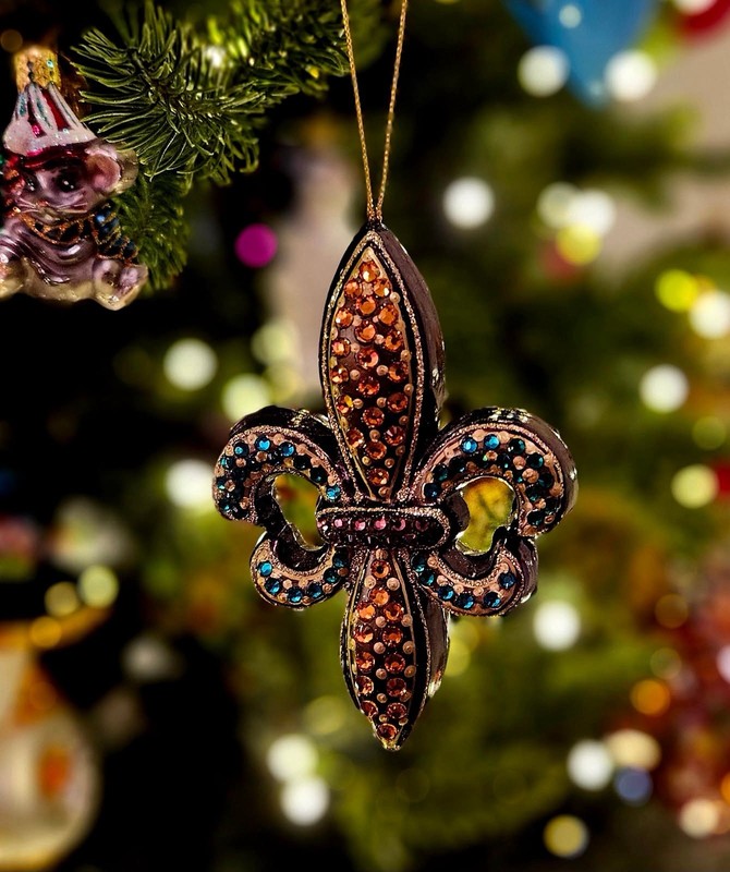 Jay Strongwater Fleur de Lis Glass Ornament Swarovski MIB Mardi Gras