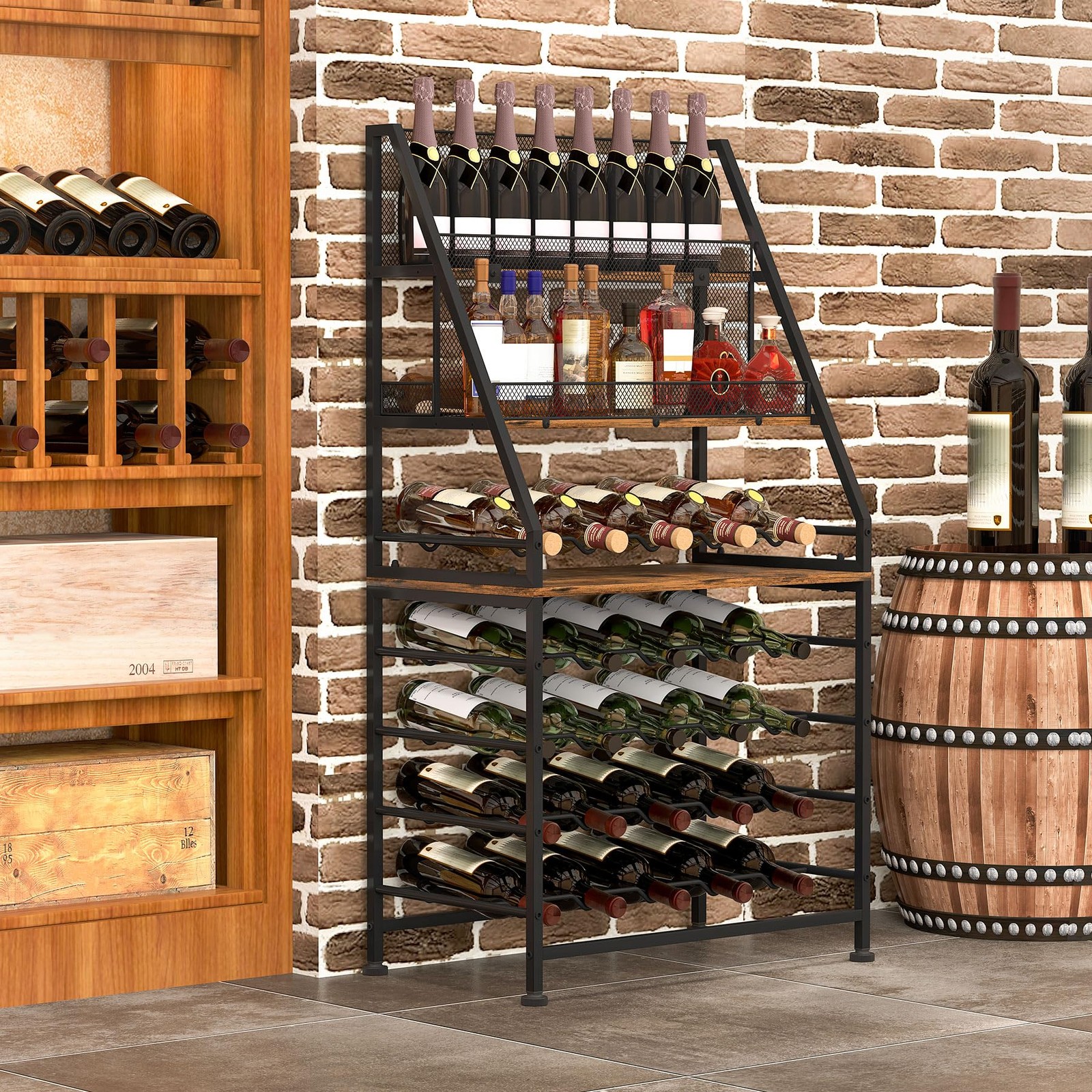 Wine Rack Freestanding Floor Modular Split 40 Bottles Vertical Countertop Win...