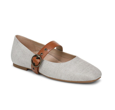 VIONIC WOMEN'S Hattie Mary Jane Flat, Natural Canvas Gold (NEW)