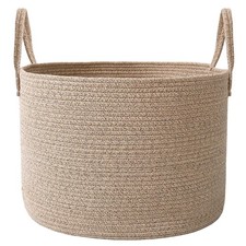 65L Extra Large Woven Cotton Rope Blanket Basket Laundry Hamper Bin Oatmeal