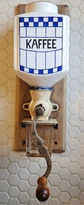 Vintage German Porcelain Wall Mount Manual Grind Coffee Kaffee'' Grinder (No Lid)