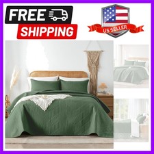 King/Cal King Quilt Set in Olive Green, Soft Reversible Microfiber Bedspread ...