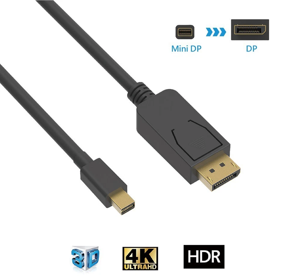 10FT Mini DisplayPort DP Male to DisplayPort Male Cable Gold PC MacBook Black - Image 3 of 4