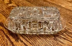 Vintage Anchor Hocking Star Design Cut Glass Butter Dish w Lid EUC
