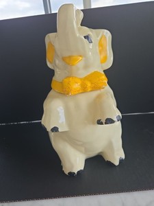 Vtg Shawnee Pottery “Lucky” Elephant Cookie Jar 1940s Era, Yellow Gold Accents