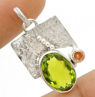 3 kt natürlicher Peridot 925 massives Sterlingsilber Anhänger 1 1/4 Zoll lang @B8-9