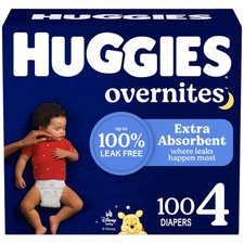 Huggies Size 4 Overnites Baby Diapers 22-37 lbs 100 Ct White Overnight