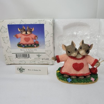 Charming Tails - '' We're A Perfect Fit'' -  84/111  Two Mice in Pink Sweater -NOB