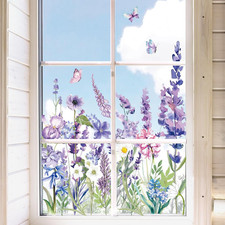 69Pcs Spring Summer Lavender Window Clings Blooming Lavender Butterfly Window St