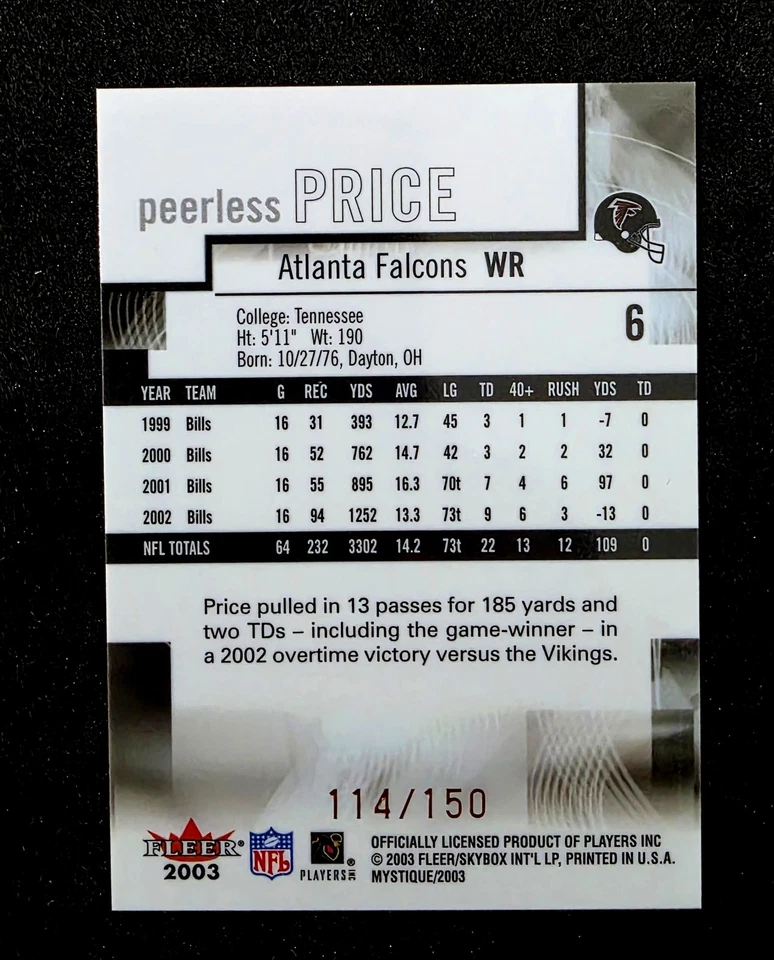 2003 Fleer Mystique #6 Peerless Price Gold #114/150 - Image 2 of 2