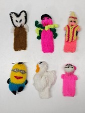 Lot of 6 Handmade Knit Finger Puppets Assorted Characters Minion Swan Doll
