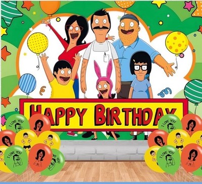 Bobs Burgers Party Birthday Backdrop Banner Vinyl 5x3ft And Balloons
