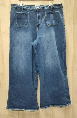 Mica Wide Leg Wide Awake Patch Pocket Jeans Size 20W fit like 22W distressed hem