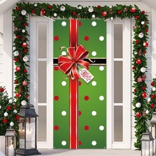 Christmas Door Cover Decoration Merry Box Bowknot Photography Backdrop Outdoo...