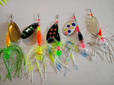 Lot Of 5 Salmon & Steelhead Spinners W/Hooks Treble And Siwash