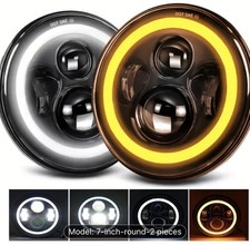 Pair 7 Round Projector Led Drl Halo Angel Eye Headlights For Defenderwrangler Pair 7 Round Projector Led Drl Halo Angel Eye Headlights For Defenderwrangler