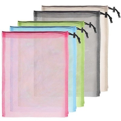 6 Pcs 11 X 15 Inch Nylon Mesh Drawstring Laundry Bags with Cord Lock Closure