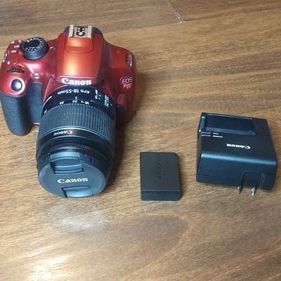 Canon EOS Rebel T5 Red Digital SLR Camera 18-55mm Lens 18MP 3x Zoom USB