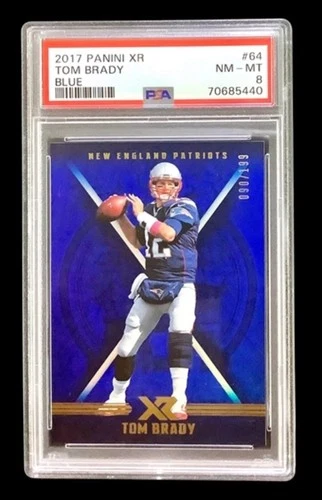 2017 panini XR nfl #64 tom brady; blue /199 holo foil prizm PSA 8  **COLOR MATCH