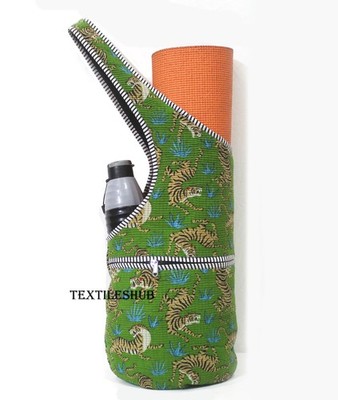 Green Tiger Quilt Yoga Mat Bag | Adjustable Strap Mat Holder Fitness Gym Travel
