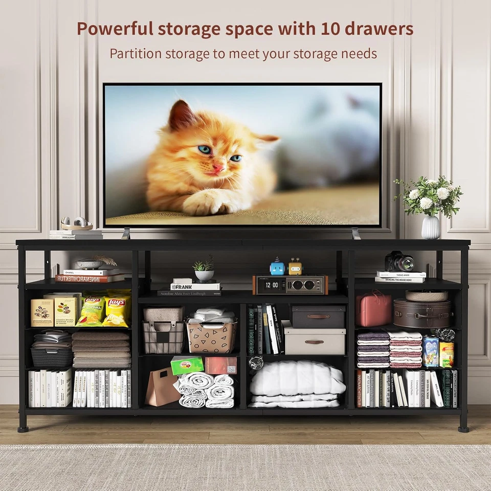 Suporte de TV cômoda com 10 gavetas, 63 polegadas de comprimento preto cômoda centro de entretenimento - Imagem 4 de 4