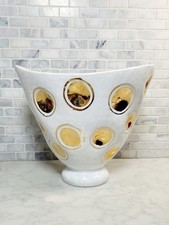 MCM Bitossi Aldo Londi Pottery Bowl Vase White w/Gold Polka Dots Italy 
