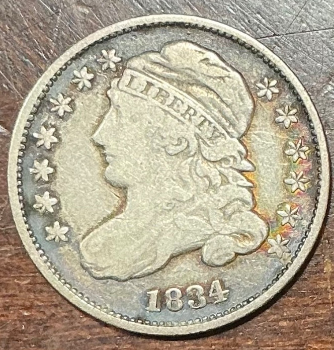 1834 CAPPED BUST DIME BEAUTIFUL COLOR CHOICE FINE+